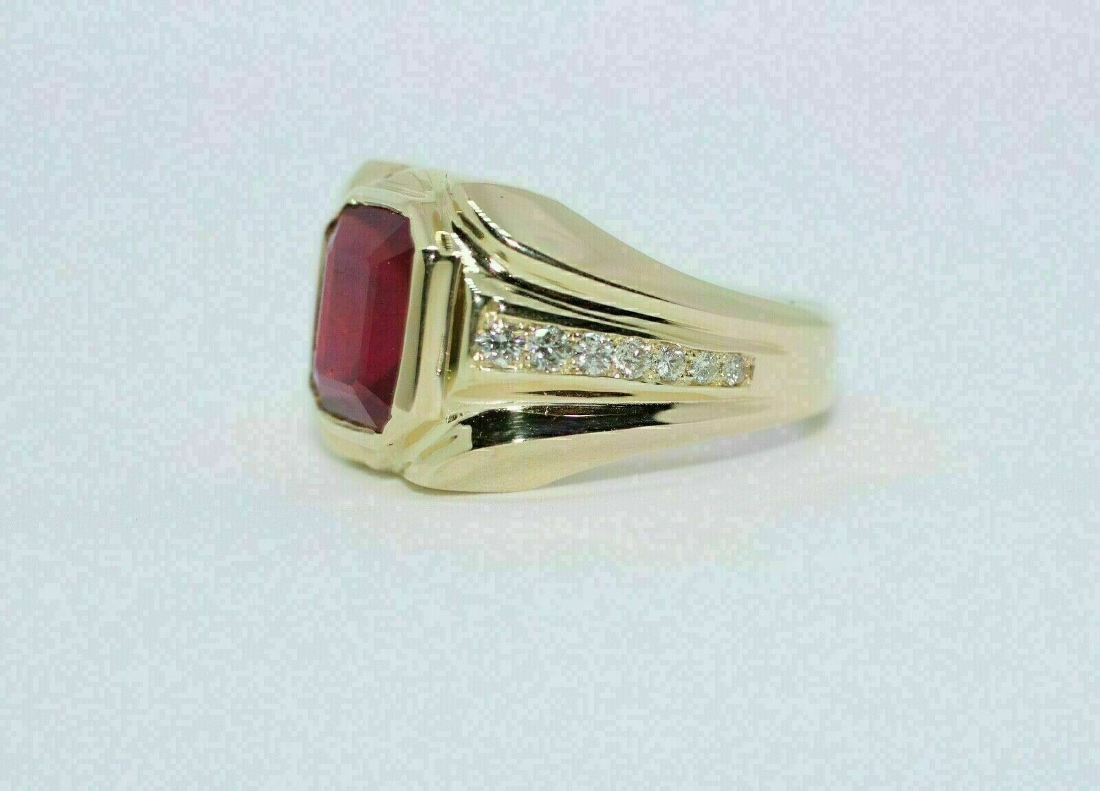 2.50Ct Emerald Cut Lab Created Ruby Men's Ring 14k Yellow Gold Plated ...