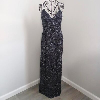 Vintage 90s Silk Black Beaded Gothic Prom Dress