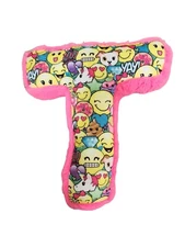 Justice Letter “T” Initial Pink Pillow Emoji Print Faux Fur Plush Stuffed 