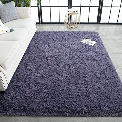  Super Soft Shaggy Rugs Fluffy Carpets Indoor Modern 4x5.9 Feet Grey Purple