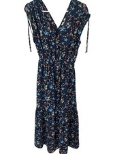 EUC Gap Dress Navy Size Small Cascading Ruffle Flowy Button Down Lined Tiered
