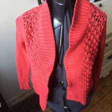 Chicos 0 chunky loose weave bright red bolero