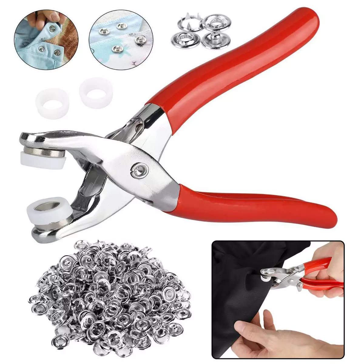 25 Sets Press Studs Cap Button, Stainless Steel Snap Fasteners Kit with  Hand Fixing Tools, Instant Metal Buttons No-Sew Clips Snap for Bags, Jeans,  Clothes, Fabric, Leather Craft(Silver) 