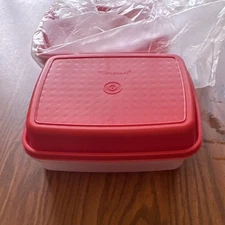 Tupperware 2-Piece Red & Clear Plastic Rectangular Storage Set Snap Lids
