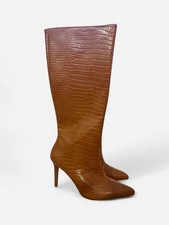 Nasty Gal Brown Croc Embossed Knee High Boots
