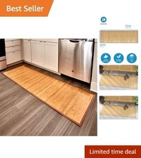 iDesign Natural Tan Bamboo Floor Mat 72"x24" - Elegant Water-Resistant Rug