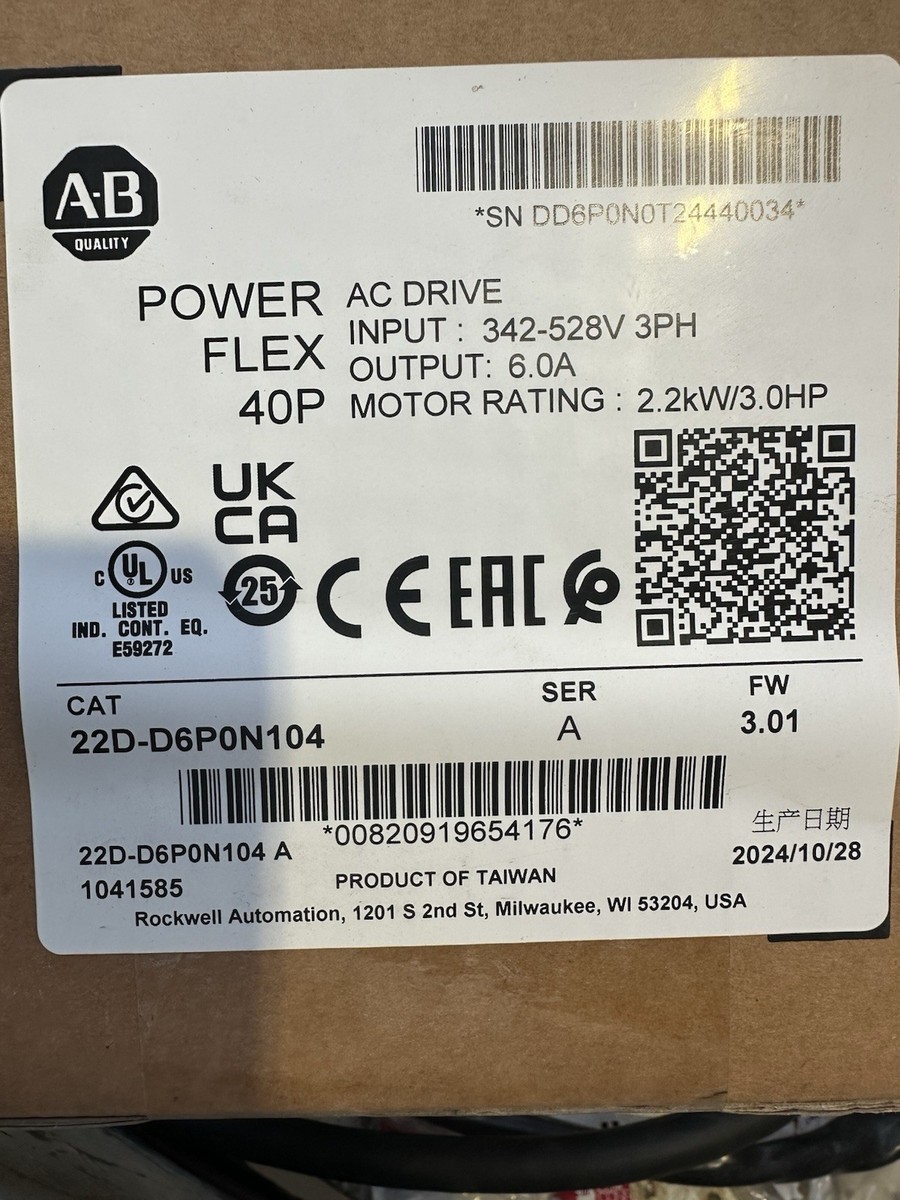 22D-D6P0N104 Rockwell Automation PowerFlex 40P VFD Category3 STO Safety