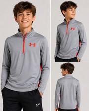 Under Armour Loose 1/4 Zip Heat Gear Gray w/Orange Shirt Boy's Size YXL