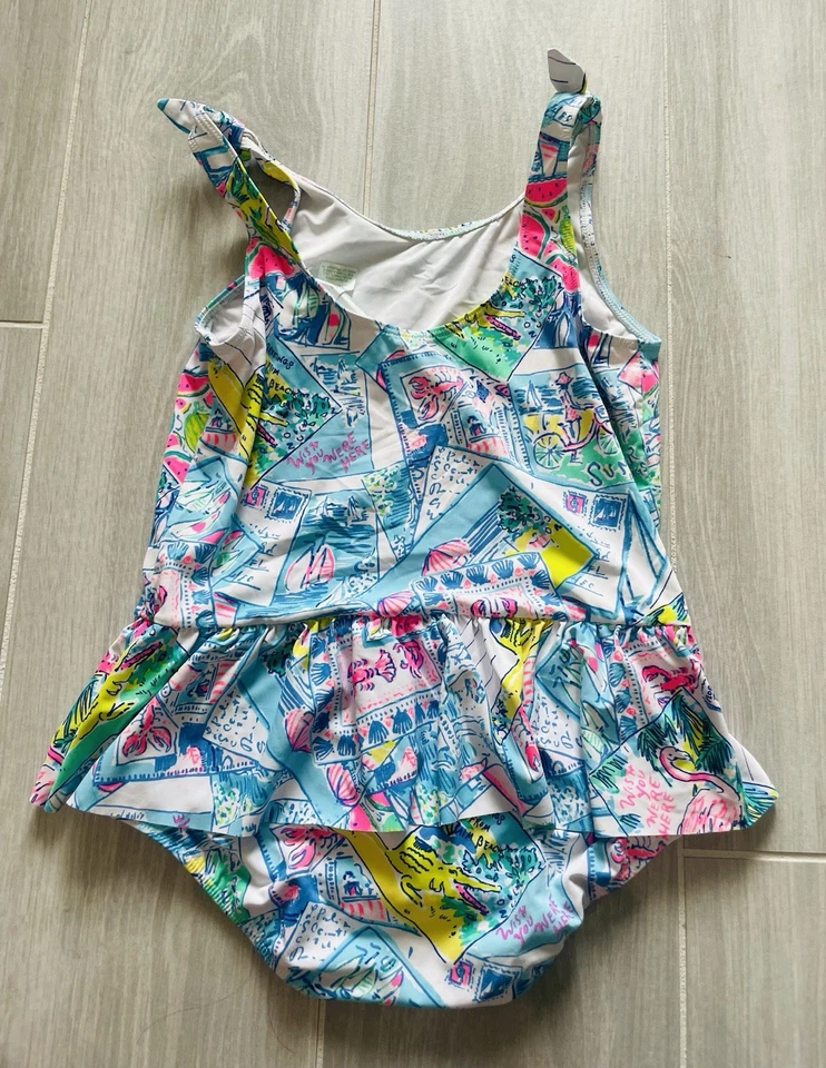 Traje de baño de una pieza para niñas Lilly Pulitzer talla 14 Vossie Wish You Were Here  Foto 2 de 3