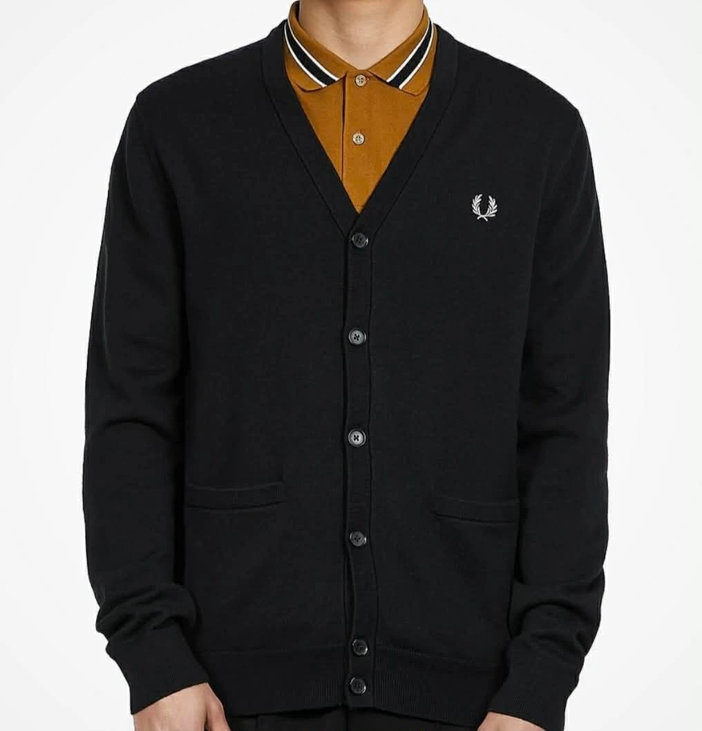 FRED PERRY CLASSIC CARDIGAN K9551 102 WOOL/COTTON BLACK NEW WITH TAGS