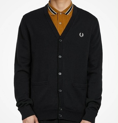 FRED PERRY CLASSIC CARDIGAN K9551 102 WOOL/COTTON  BLACK NEW WITH TAGS