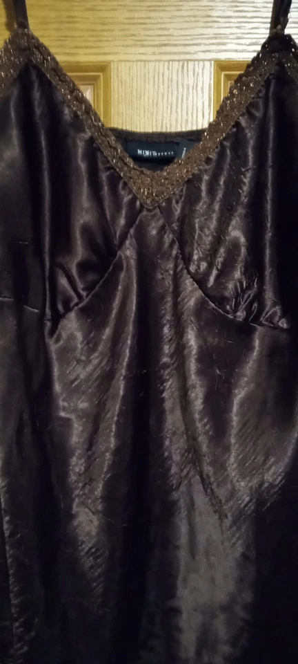 复古 Y2K MixIt 女式棕色缎面闪亮婴儿娃娃迷彩吊带上衣,尺寸 1X — 第 3/3 张图片