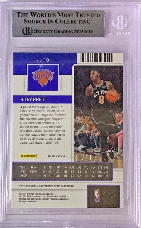 2021-22 GOLD Contenders Optic Season Ticket RJ Barrett /10 SSP BGS POP 1 - Image 2 of 2