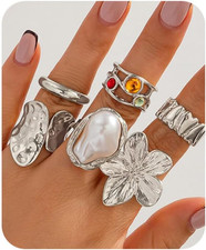 6PCS Stacking Rings Set for Women Open Adjustable Gold Chunky Joint Knuckle Ring