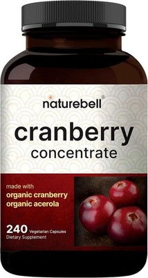 NatureBell Cranberry Pills with Acerola, 240 Veggie Capsules | Fresh Cranberries