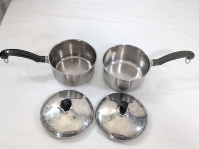 Lot of 2 Faberware Stainless-Aluminum Clad 1 Quart Sauce Pan With Lid Vintage