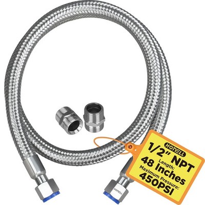 1/2 Inch NPT Male Compressor Jumper Hose 48, 750°F/450 PSI Full Body 304 Stai...