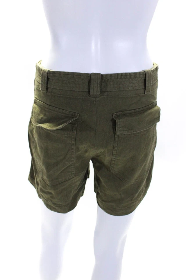 Pantalones Cortos ALC Mujer Cremallera Mosca Tiro Alto Cinturón Verde Lino Talla 2 Foto 3 de 4