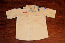 Boy Scouts of America BSA Youth Shirt Tan Medium Vented Sewn Patches
