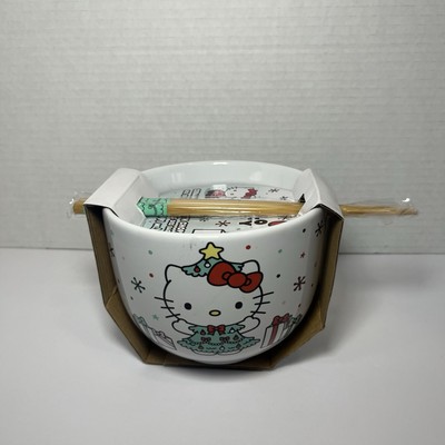 NEW 2023 Hello Kitty Sanrio Green Christmas Ramen Noodle Bowl with chopsticks
