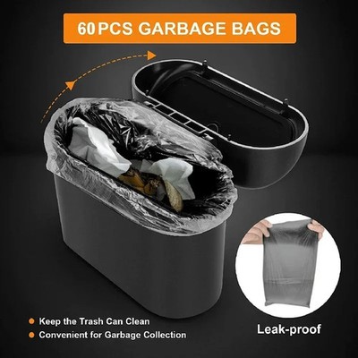 Mini Car Trash Can with Lid & Garbage Bags Leak-Proof Auto Waste Bin