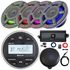 JBL PRV-175 Marine Receiver, Cover, 4x 8" RGB LED Speakers, Amp, Kit, Antenna