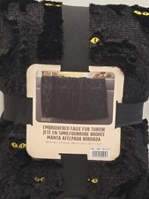 Costco Halloween Embroidered Faux Fur Throw Blanket Black Cat NWT Viral TikTok