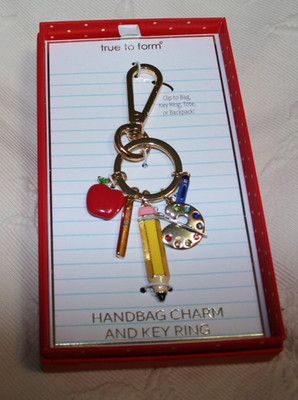 SCHOOL HANDBAG CHARM Gold tone metal & enamel Apple,Pencil,Ruler,Crayon shaped