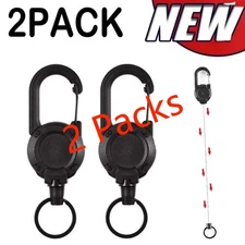 2-8 Pcs Heavy Duty Retractable Carabiner Car Key Chain Badge Holder Steel Cord&