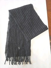 POLO RALPH LAUREN Wool Scarf Black/Grey Fringe Approximately 70x9 Made In Italy