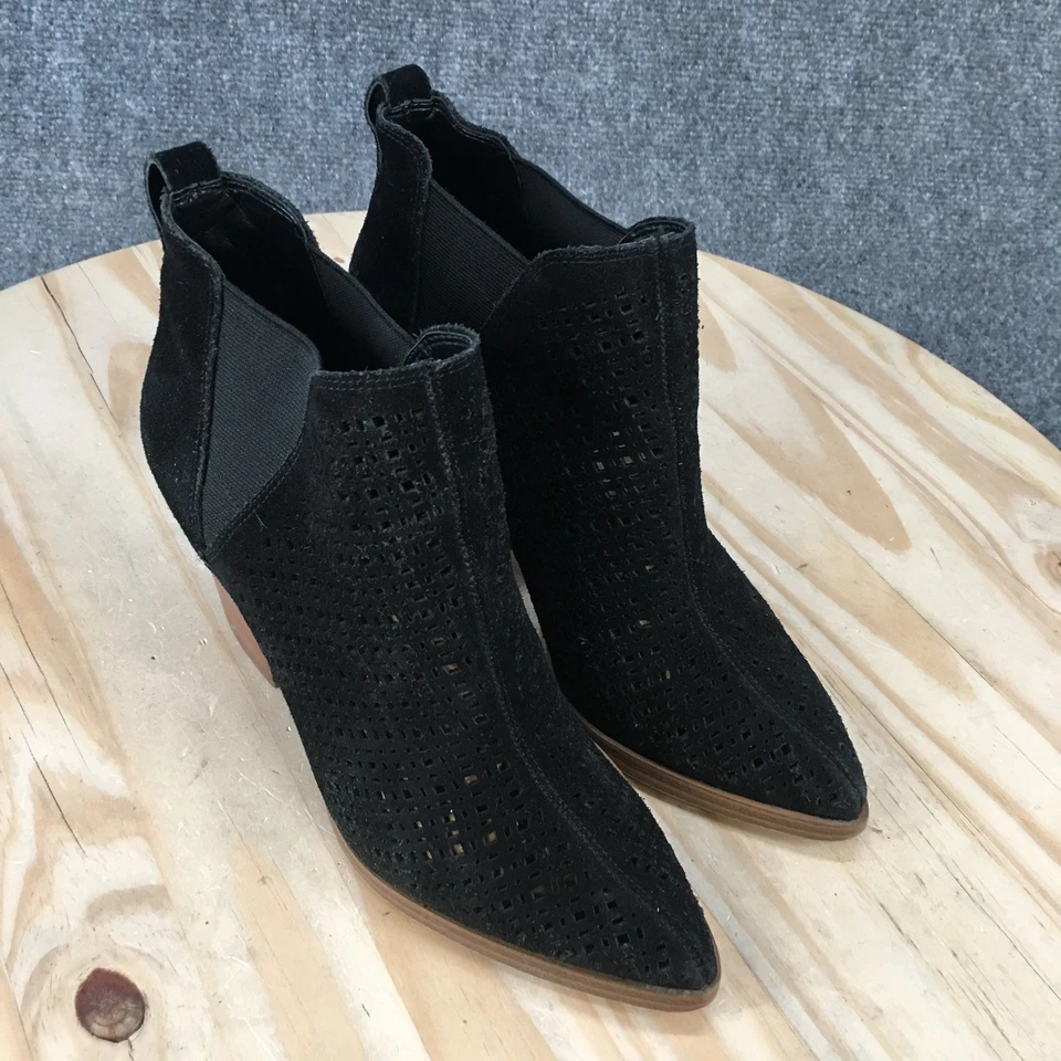 Marc Fisher Boots Womens 7 M Arwen Perforated Bootie Black Pull On Block Heels - Image 3 of 4