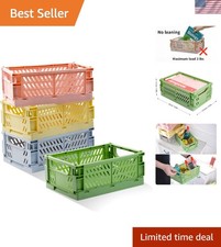 4 Pack Colorful Pastel Storage Crates - Folding Plastic Baskets for Organizing