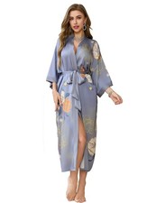 Kihnop Womens Floral Kimono Robe Long Satin Robe Long Silk Bathrobe Ladies Ki...