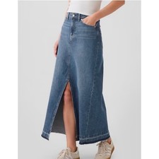 Gap denim maxi front slit raw hem skirt, Medium indigo, size 4, Y2K, Boho