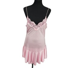 Alana Gale Pink Lace Detail Satin Chemise Nightgown Slip Dress Size S