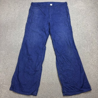 VINTAGE französische Hose Erwachsene 36x30 blau Workwear Chore Fischgrät Utility Herren