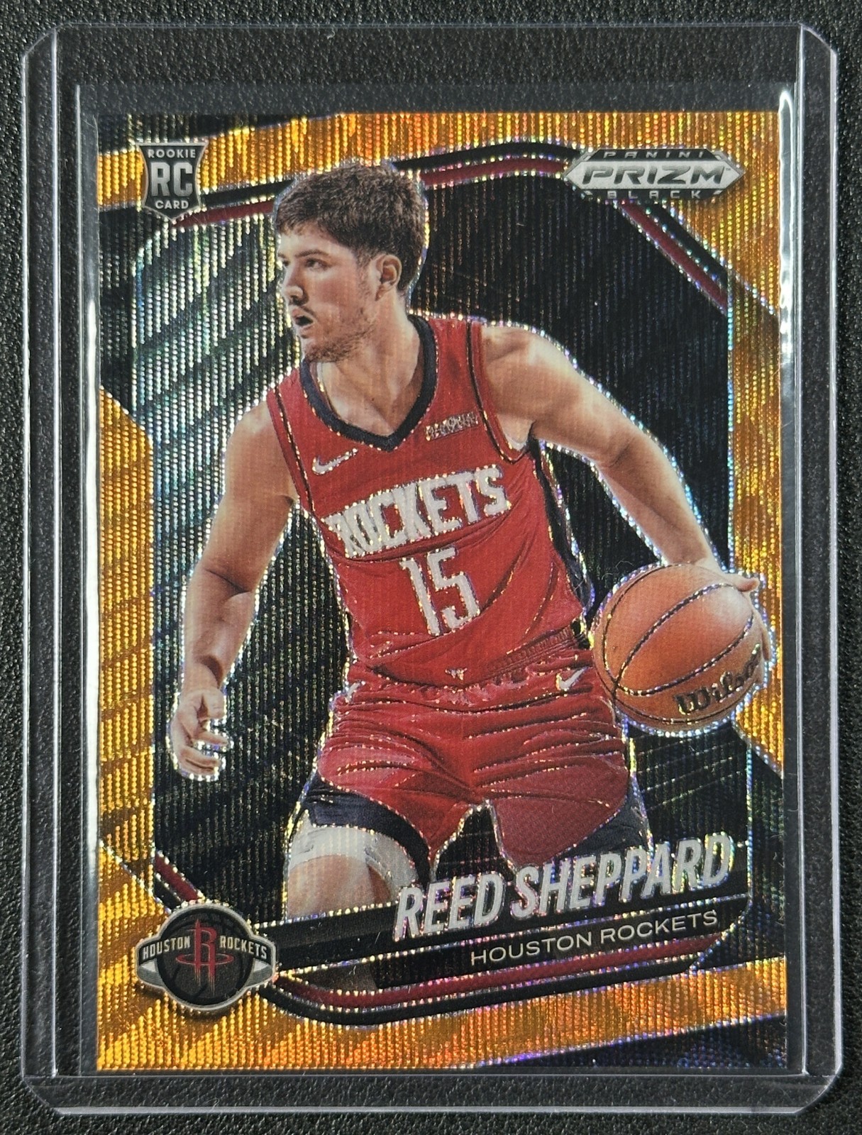 REED SHEPPARD 2024-25 PANINI PRIZM BLACK #145 ORANGE WAVE RC 23/60 ROCKETS