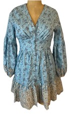 A Collective Story Balloon Sl Embroidered Blue Floral Button Front Mini Dress M