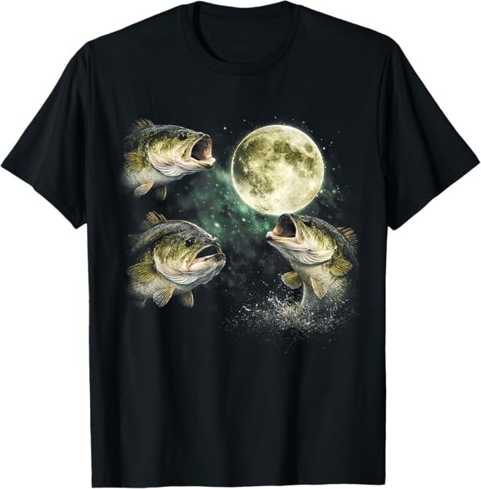 Bass Fish Howling to The Moon Vintage Angler Fisherman T-Shirt