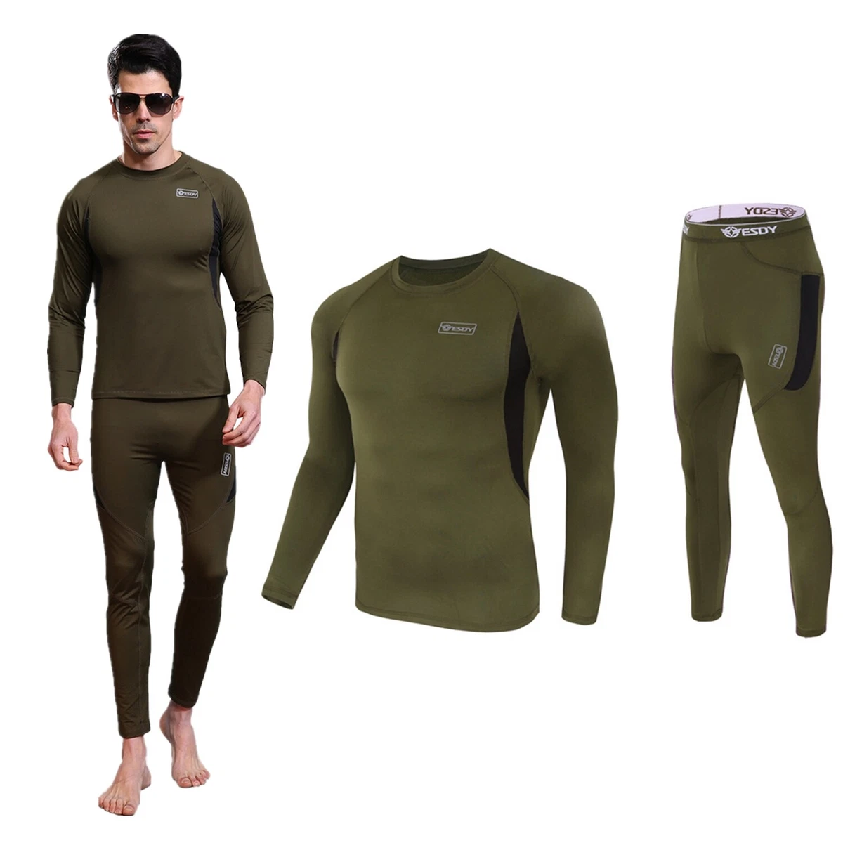 Men s Thermal Underwear Long Johns Shirt Top Pants Set Winter Quick Dry M XXXL