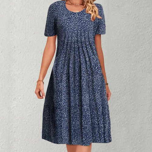 Womens Floral Short Sleeve Midi Dress Ladies Casual Summer Pleated Holiday Dress - Bild 9 von 24