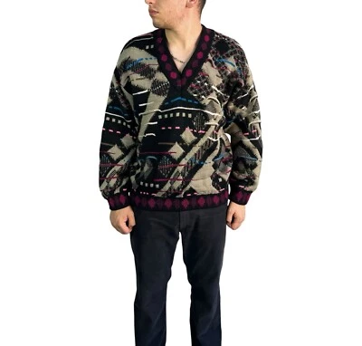 Vintage Coogi Herren Pullover Langarm V-Ausschnitt 100% Wolle 3D Strick Struk... - Bild 1 von 4