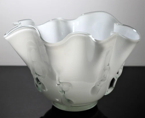 White Murano Art Glass handkerchief Vase large immaculate condition