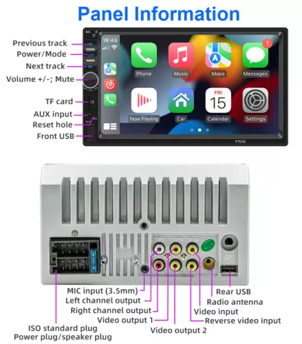 Double Din Apple Carplay Android Auto Car Stereo Radio Bluetooth 7" Touch Screen - Picture 10 of 11