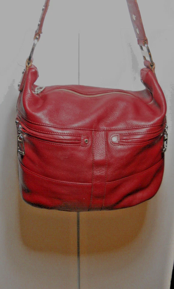 Amplio bolso de mano Jaeger vintage de cuero granulado rojo con cremallera - dos partes delanteras Foto 2 de 4