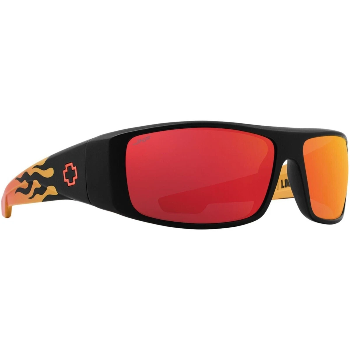 SPY LOGAN Sunglasses Boo Johnson Black Orange Flames Happy Gray Red Mirror