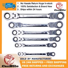6PCS Ratcheting Wrenches Spanner Set Double Box End Flex-Head SAE Metric New