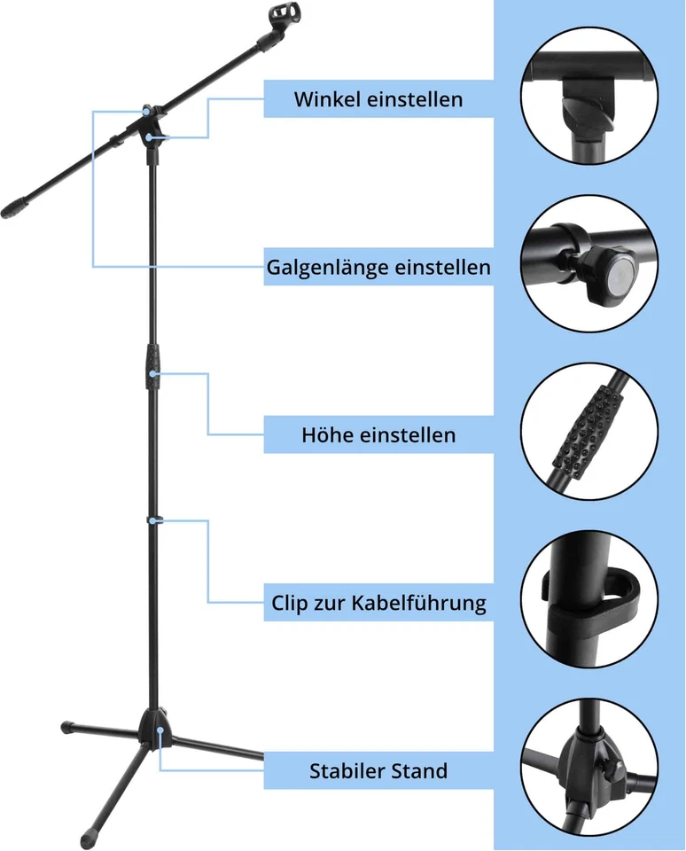 Profi Mikrofonstativ Mikrofonständer Galgen Studio Bühne Mikrofon Stativ Ständer - Bild 3 von 4