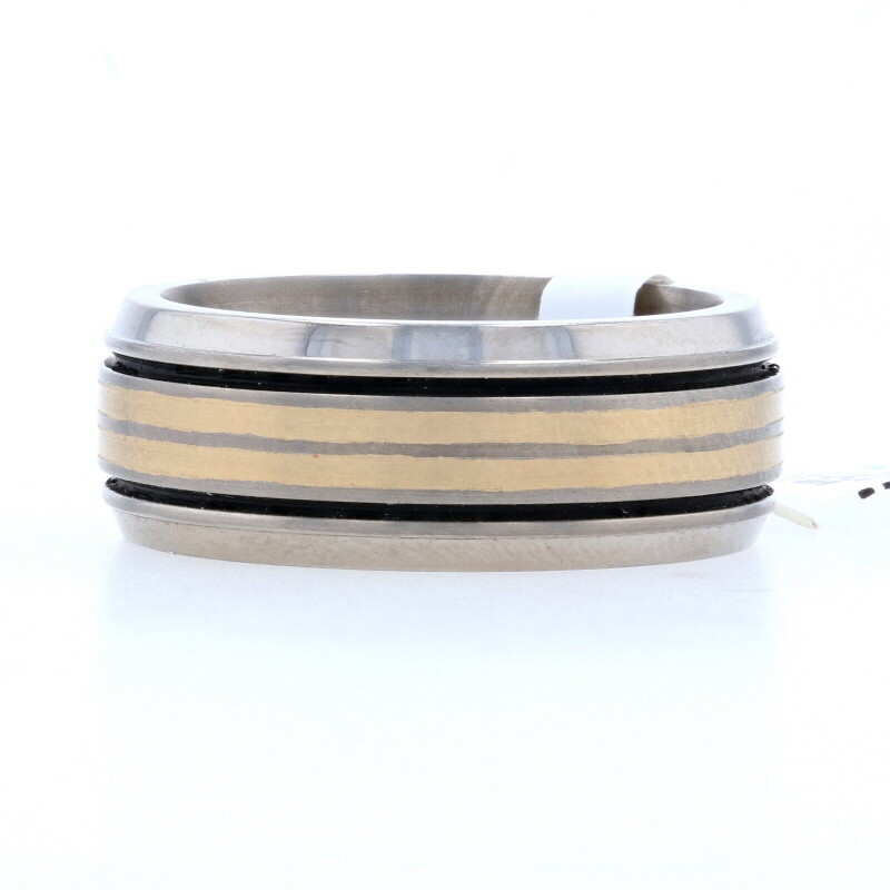 NEW Men's Wedding Band Titanium & 18k Ring 8 Comfort Fit Gold Mon Cheri 2-Toned