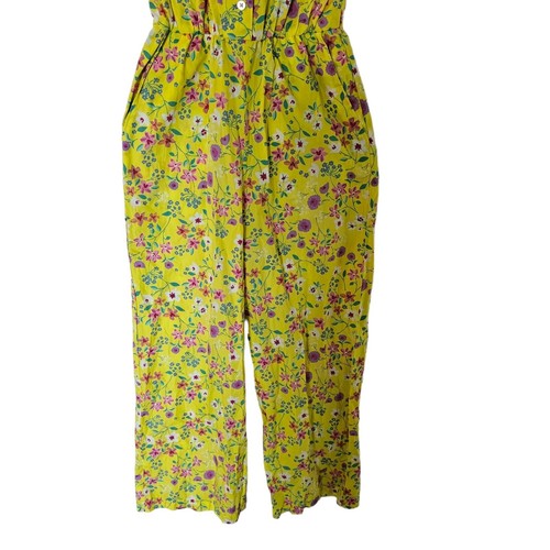 Tea Collection Flutter Sleeve Button Jumpsuit Yellow Floral Girls size 12 100% C - Picture 4 of 10